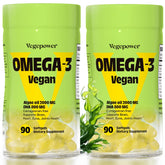 Front view of Vegepower vegan omega-3 DHA algae oil softgels bottle