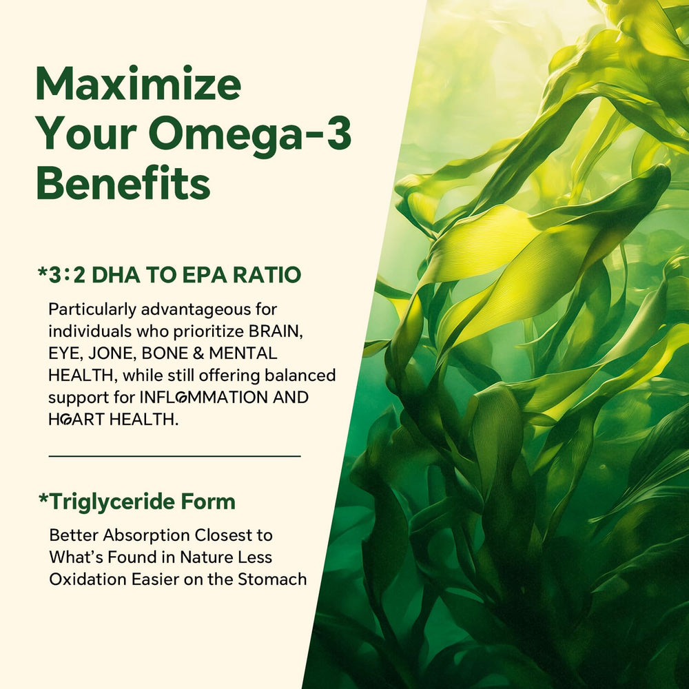 Algae-based omega-3 gummies on white background