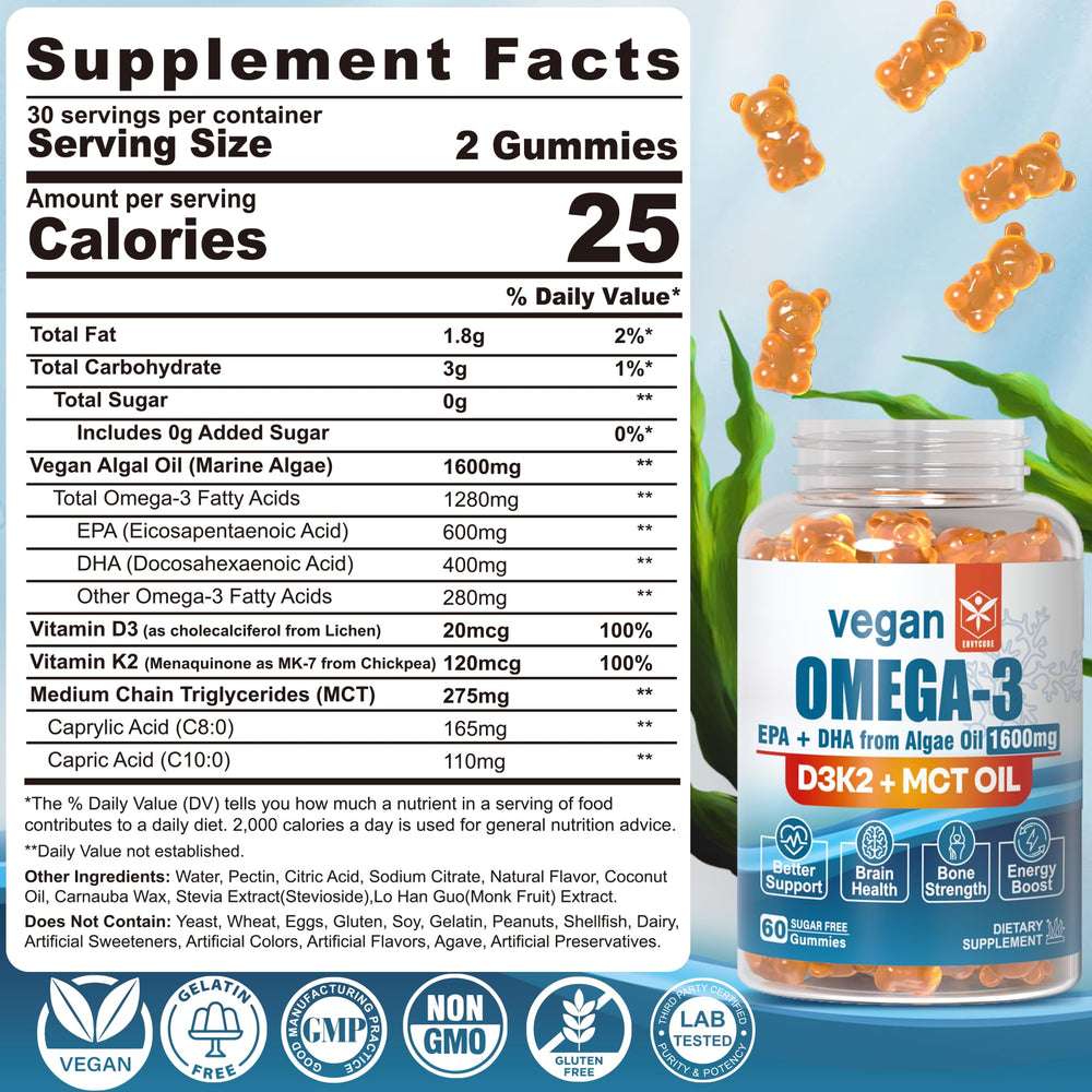 Algae-derived EPA and DHA in vegan omega-3 gummies