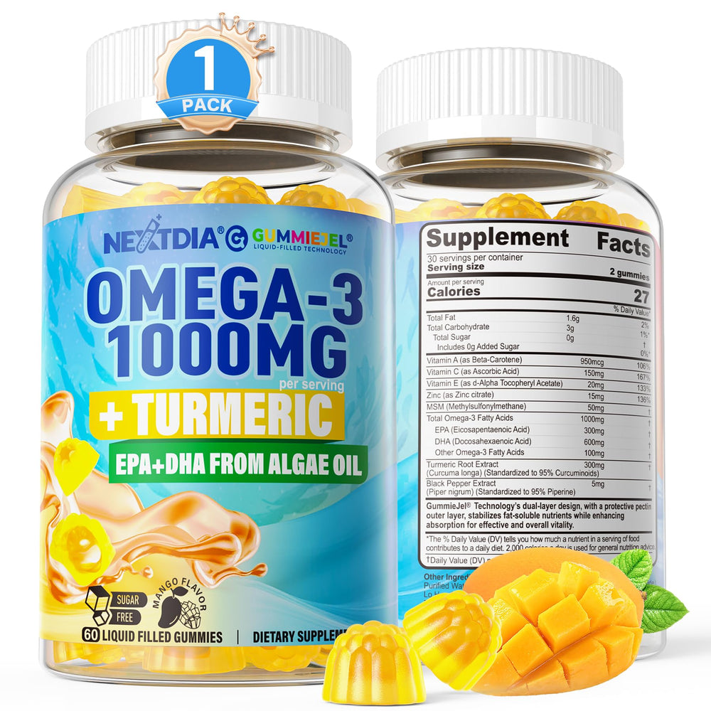 Hero image: Vegan Omega-3 Gummies with Turmeric, 60-count bottle