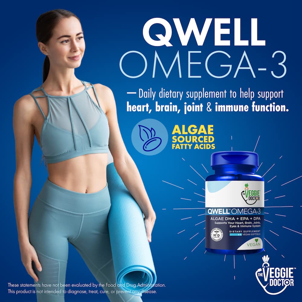 Algae oil omega-3 supplement bottle and capsules
