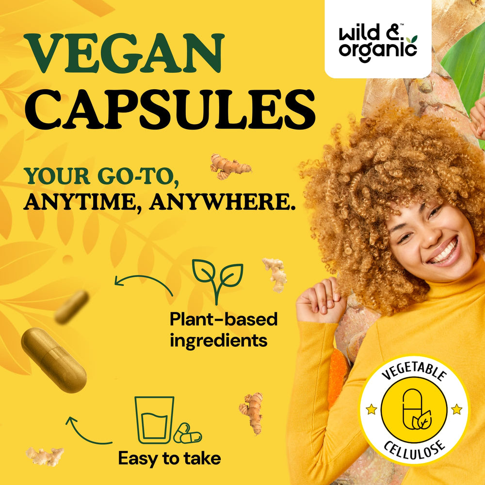 Plant-based vegan capsule coating for turmeric-ginger capsules