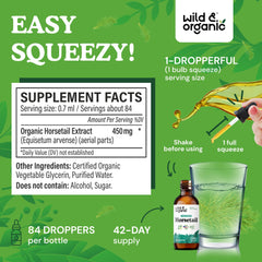 Vegan, sugar-free, alcohol-free horsetail drops label
