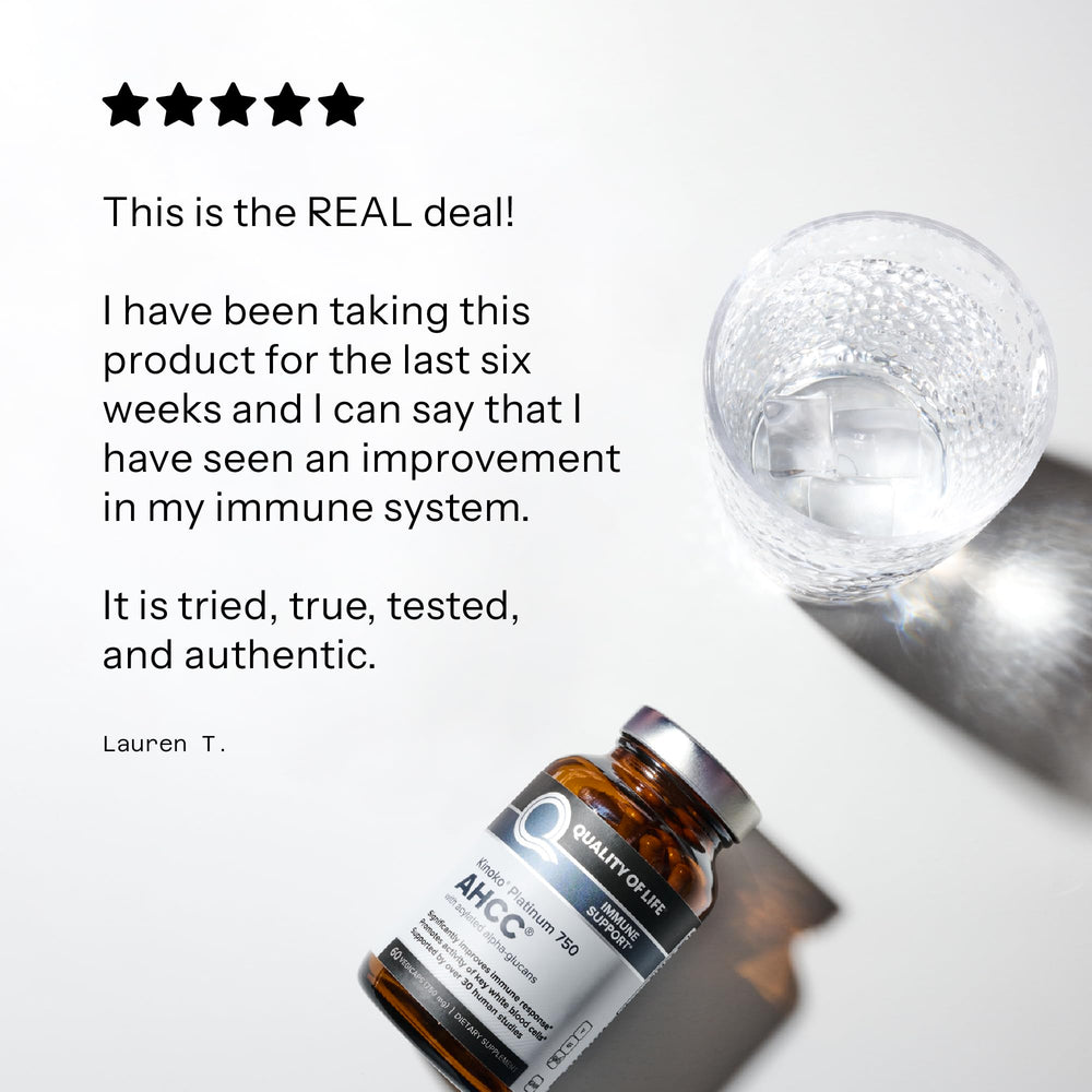 Vegan vegetarian capsules of Quality of Life AHCC Kinoko Platinum