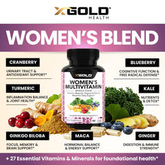 Organic whole-food ingredients including cranberry, kale, ginger, turmeric, maca