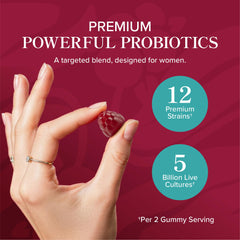 Vegan women's probiotic gummies supporting digestive health
