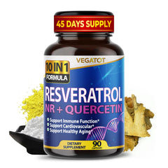 Vegatot 10-in-1 Resveratrol with Quercetin bottle and label on white background