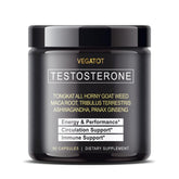 VEGATOT 8-In-1 Testo Support bottle closeup demonstrates energy-boosting herbal blend.