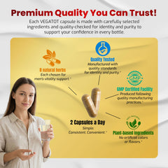 VEGATOT Testo Support product on lab report with ISO 17025 testing badge.