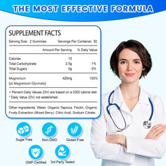 Vegetarian, sugar-free magnesium glycinate gummies in berry flavor