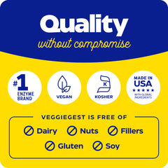 Icons indicating gluten-free, soy-free, and dairy-free for VeggieGest