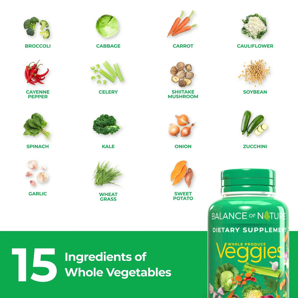 Close-up of Balance of Nature Veggies bottle label
