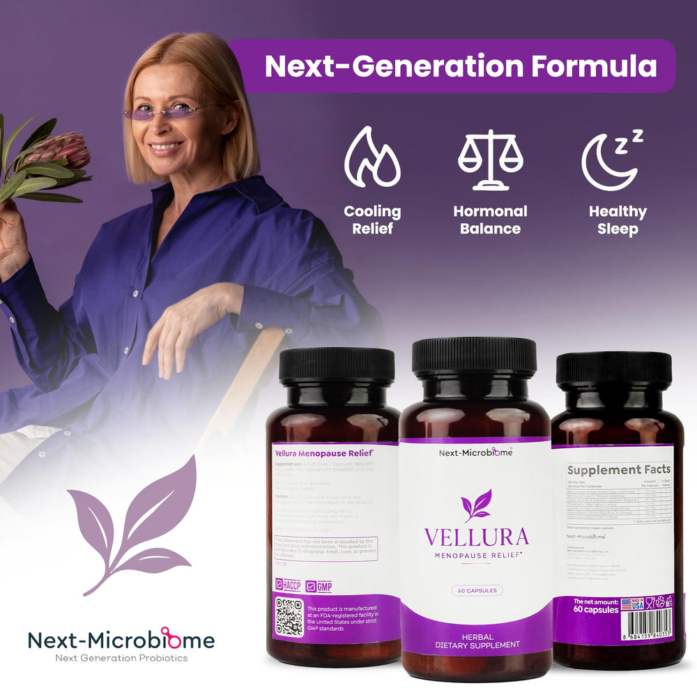 Front view of Vellura Menopause Relief bottle