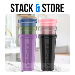 Stack of Velomix Core Series 28 oz protein shaker bottles (6 of 6)