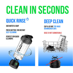 In-use VELOMIX shaker blending a protein shake