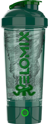 Green VELOMIX 24 oz electric protein shaker bottle with USB-C charging