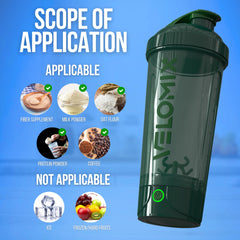 All angles of VELOMIX Electric Protein Shaker Bottle Green