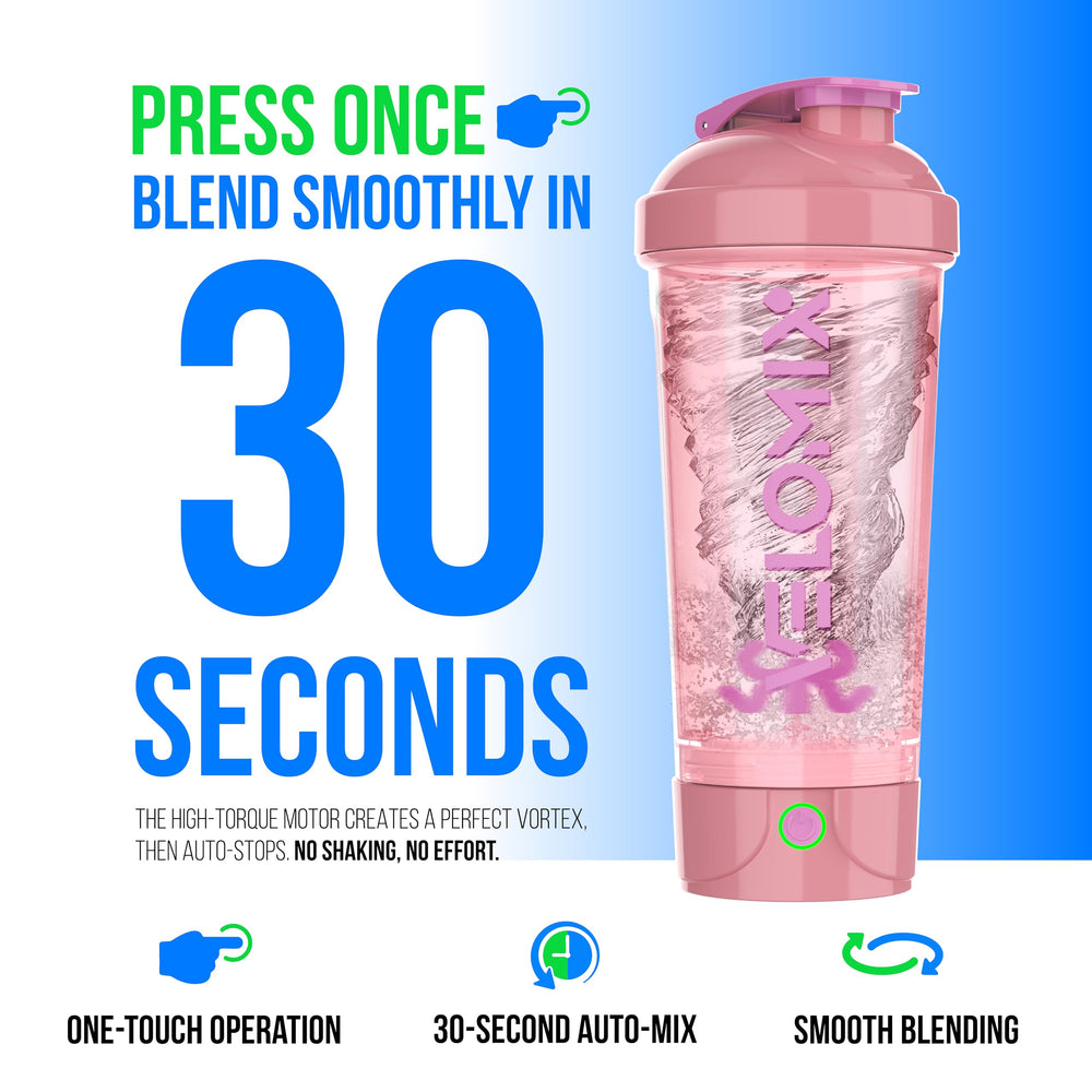 VELOMIX pink shaker bottle 24 oz side view
