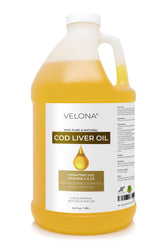 Velona cod liver oil bottle 64 oz on a white background