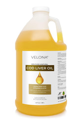 Velona cod liver oil bottle 64 oz on a white background