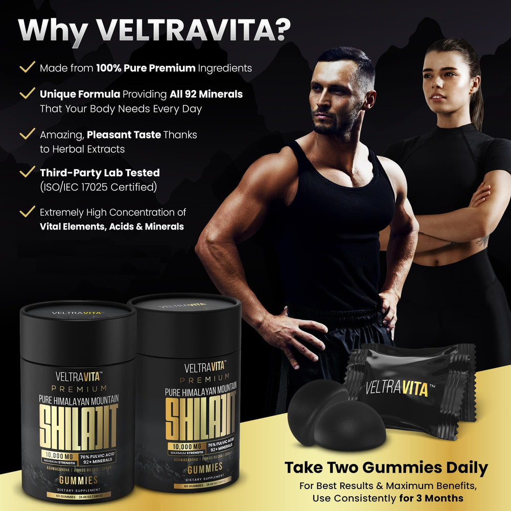 VeltraVita Shilajit Gummies – 10,000 mg potency per serving