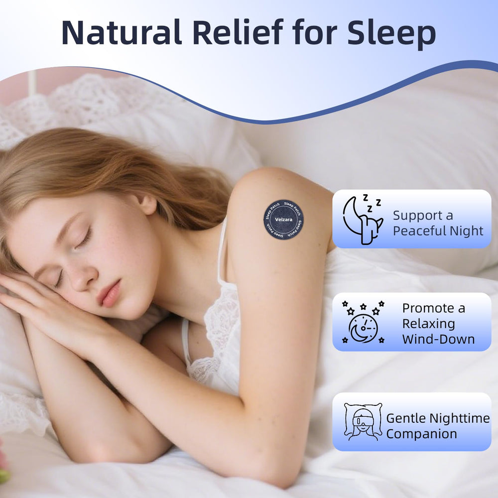 Close-up of Velzara Sleep Patches patch on the skin