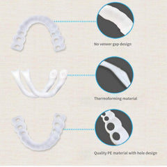 Model wearing veneers demonstrating snap-in use
