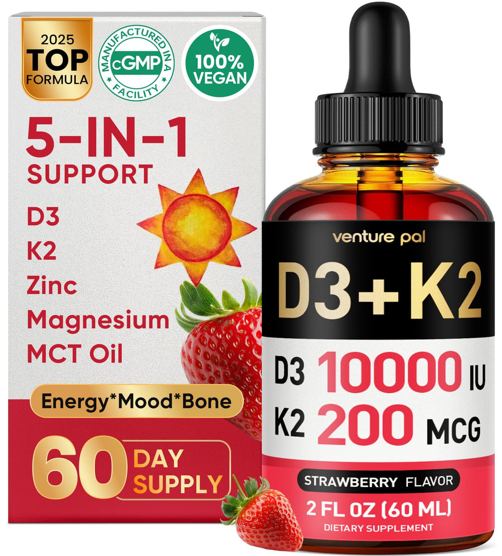 Venture Pal 5-in-1 Vitamin D3 10000 IU + K2 MK-7 bottle with dropper