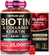 Front view of Venture Pal Biotin Gummies bottle with Collagen & Keratin