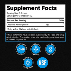 Nutrition label showing 5 g per serving of creatine