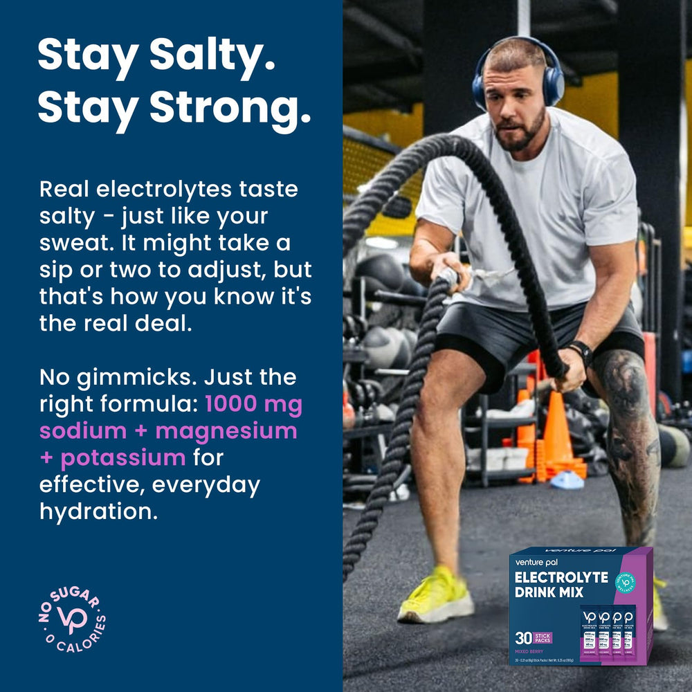 Close-up of electrolyte powder sachet showing ingredients