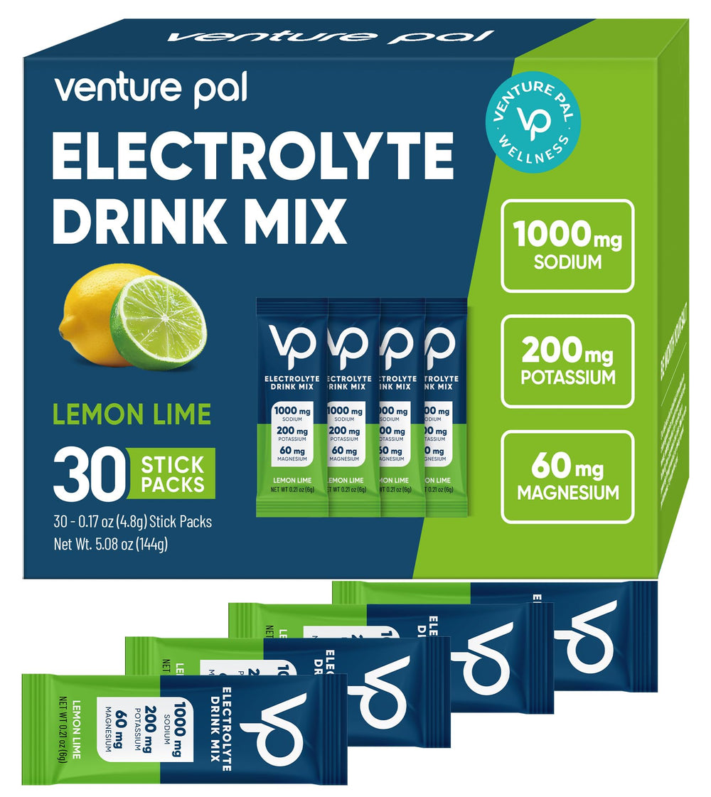 Venture Pal high-sodium electrolyte powder stick packaging on white background