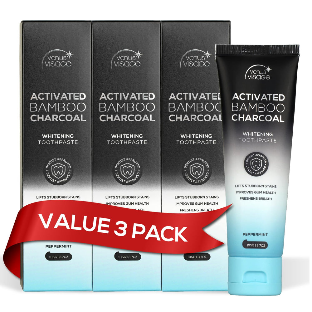 Venus Visage charcoal toothpaste 3-pack front view