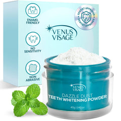 Front packaging for Venus Visage Dazzle Dust Teeth Whitening Powder
