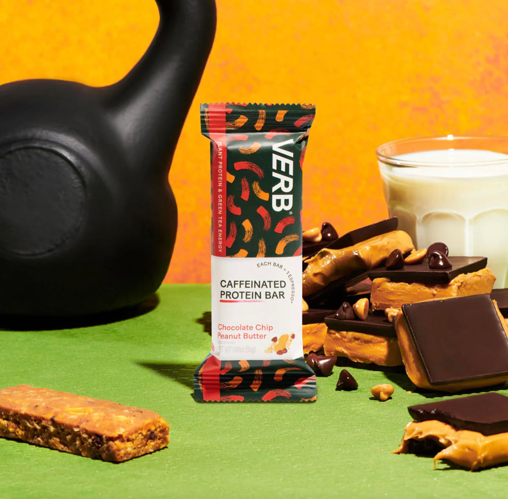 Verb Energy bar ingredients close-up highlights gluten-free oats and organic green tea caffeine.