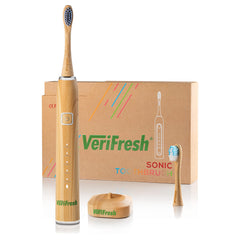 VeriFresh Sonic Bamboo Toothbrush with biodegradable bamboo head and castor oil bristles