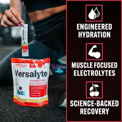 PEScience Versalyte stick packs in four flavors ready to mix during training.