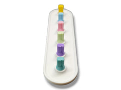 Vertical storage design for efficient counter space in a compact bathroom