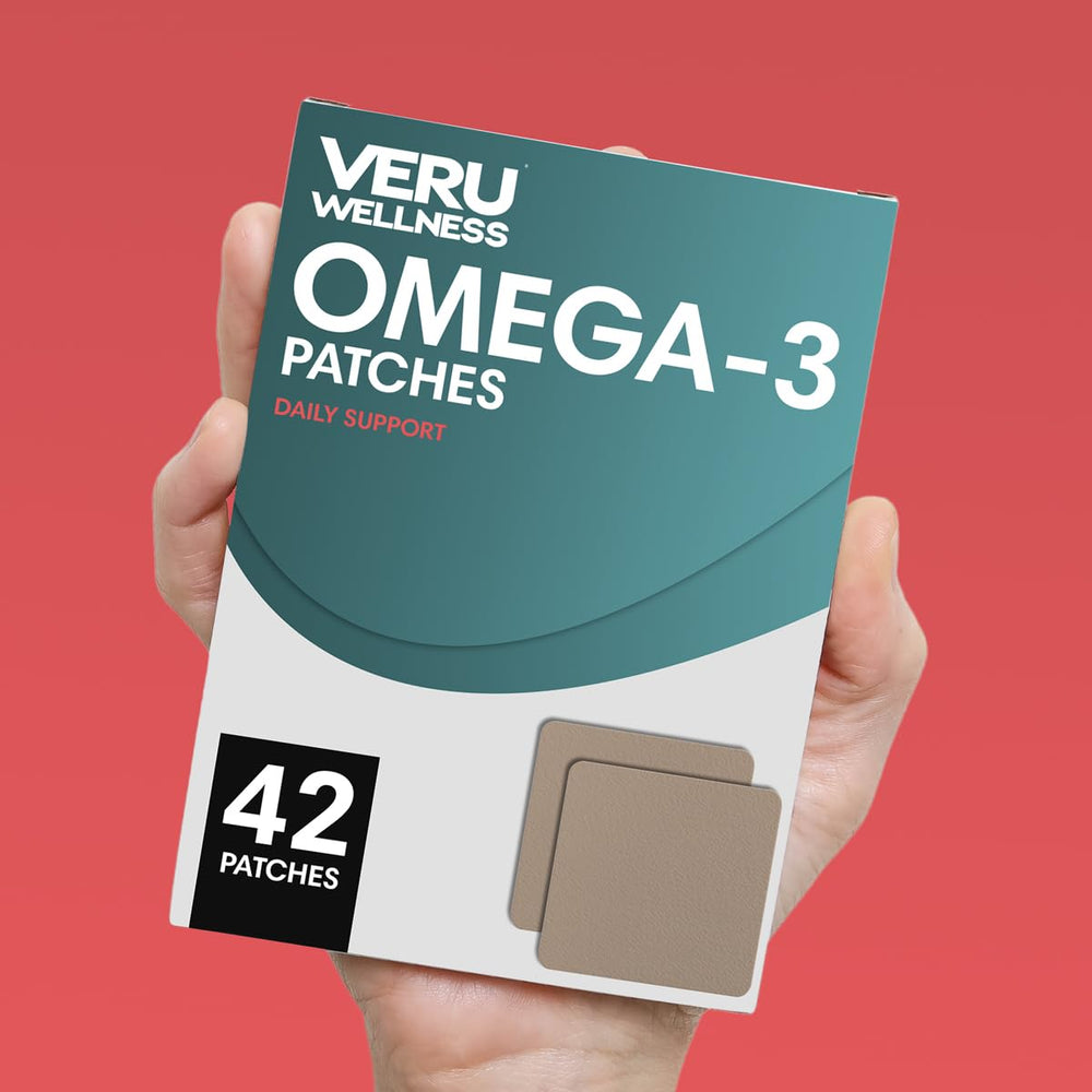 Close-up of Veru Wellness Omega-3 Patch surface showing waterproof material
