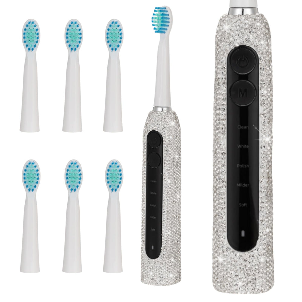 Veseek Diamond Sonic Electric Toothbrush White with diamond-studded ABS body