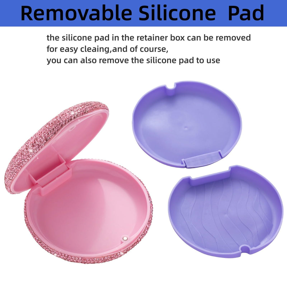 Pink retainer case placed in a purse for on-the-go use