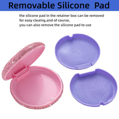 Pink retainer case placed in a purse for on-the-go use