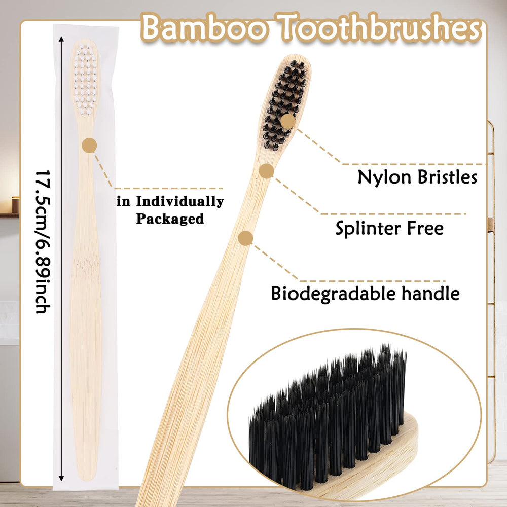 Close-up of soft bristles on a bamboo toothbrush