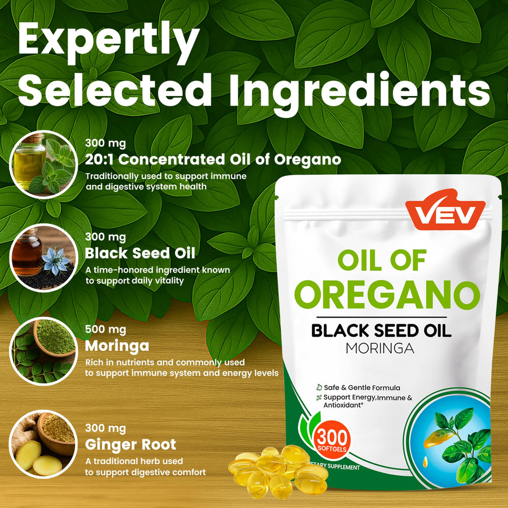 Black seed oil and moringa ingredients included in VEV blend