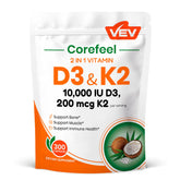 Bottle of VEV Corefeel Vitamin D3 K2 300 capsules