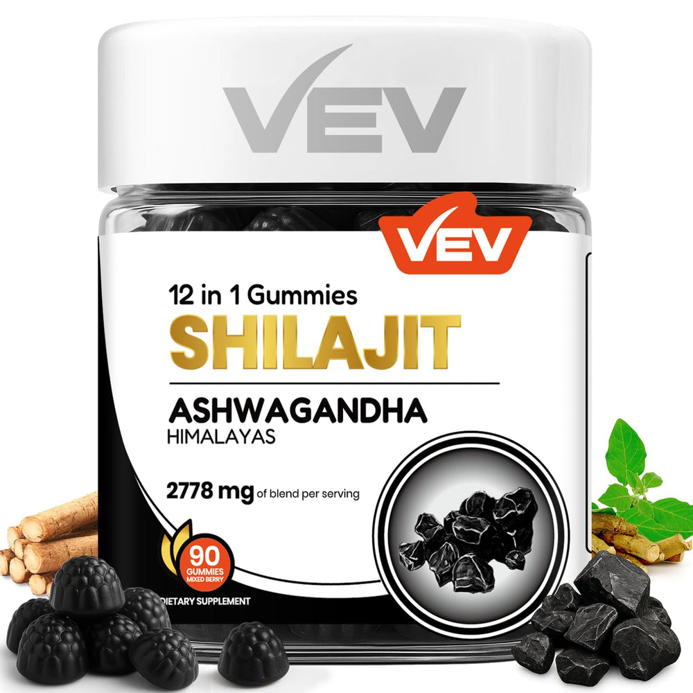 Front view of VEV Shilajit Gummies bottle