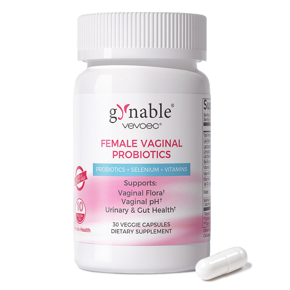 Vevoec Gynable vaginal probiotic bottle on white background
