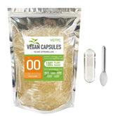 Front view of VGTPC Veggie Capsules Size 00 Clear Vegan 500 Count