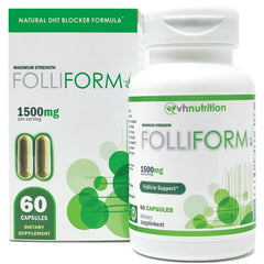 VH Nutrition FOLLIFORM bottle front shows 1500mg DHT blocker for healthier hair