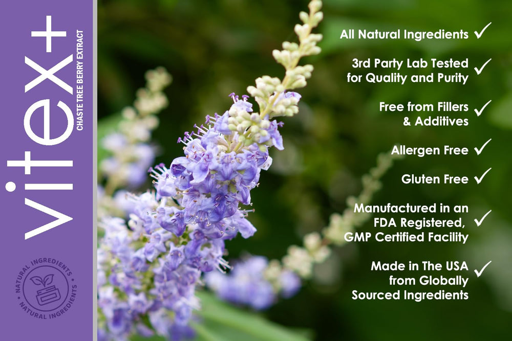 Close-up of VITEX+ bottle label